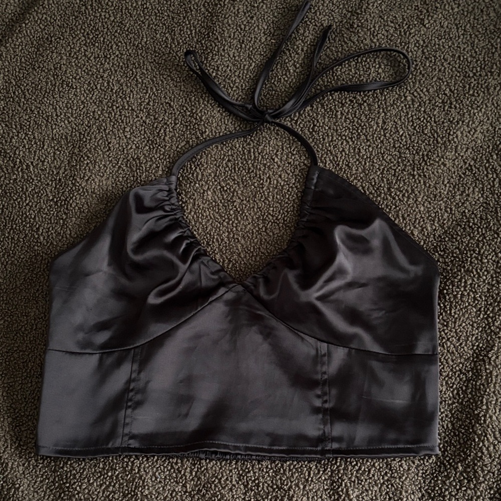 Sleek Black Satin Halter Top